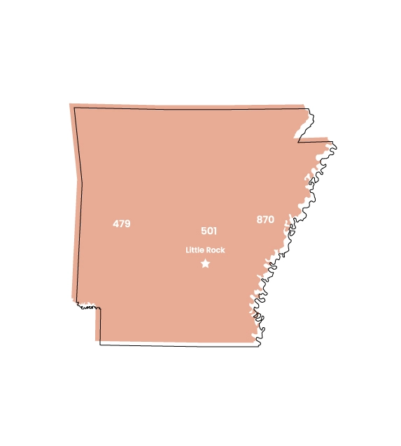 Map showing Arkansas area codes