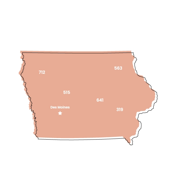 Map showing Iowa area codes