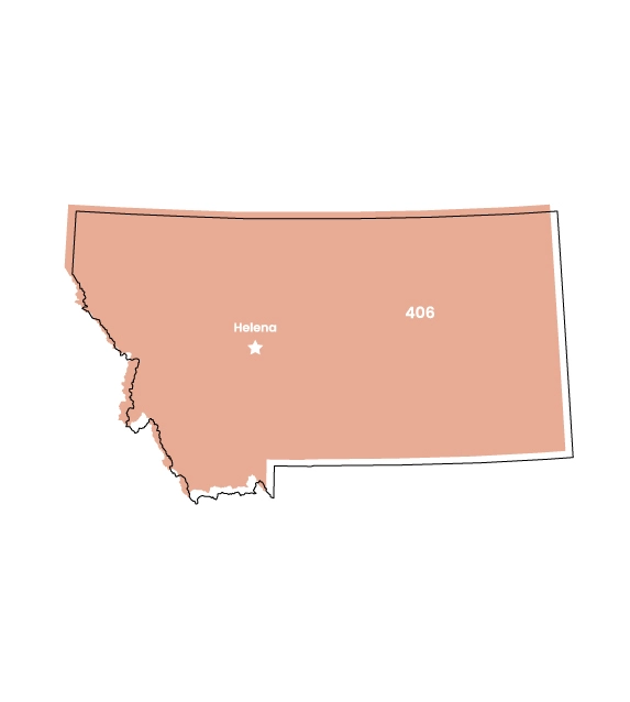 Montana map showing location of area code 406 within the state